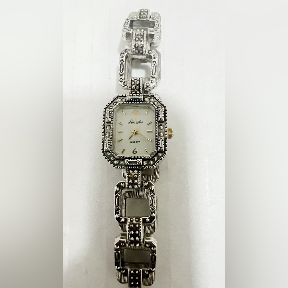 Vintage Sterling Silver Lexington Marcasite Gem and MOP Wrist Watch